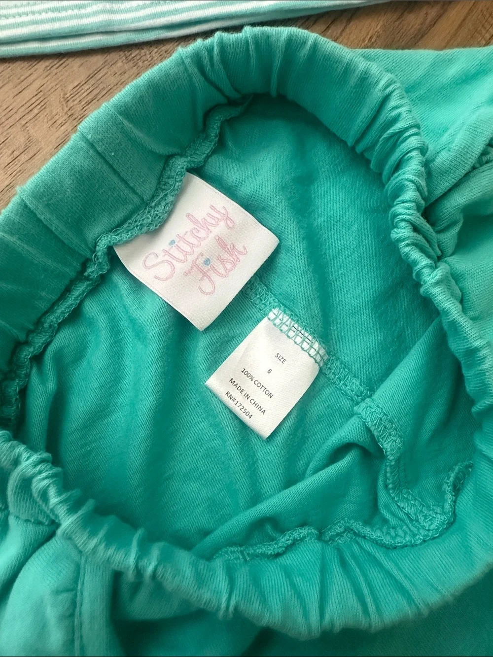 Stitchy Fish Girls Size 6 Aqua Stripe Shirt and Ruffle Shorts Set